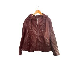 Andrew Marc 3X Burgundy Faux Leather Hooded
Moto Jacket Plus Size